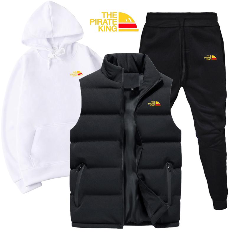 

Мужские и женские толстовки, комплект из 3 предметов, осенне-зимние толстовки + жилет + брюки, спортивный костюм M белый