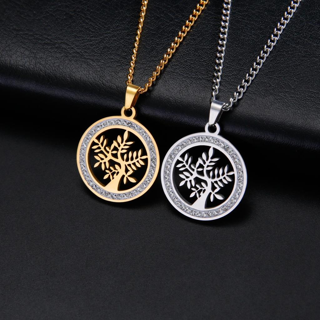 Colier cu pandantiv din cristal din oțel inoxidabil pentru femei, colier cu pandantiv de culoare aurie, guler pentru arborele vieții, Acero inoxidabil, pandantiv din aur pentru arborele vieții