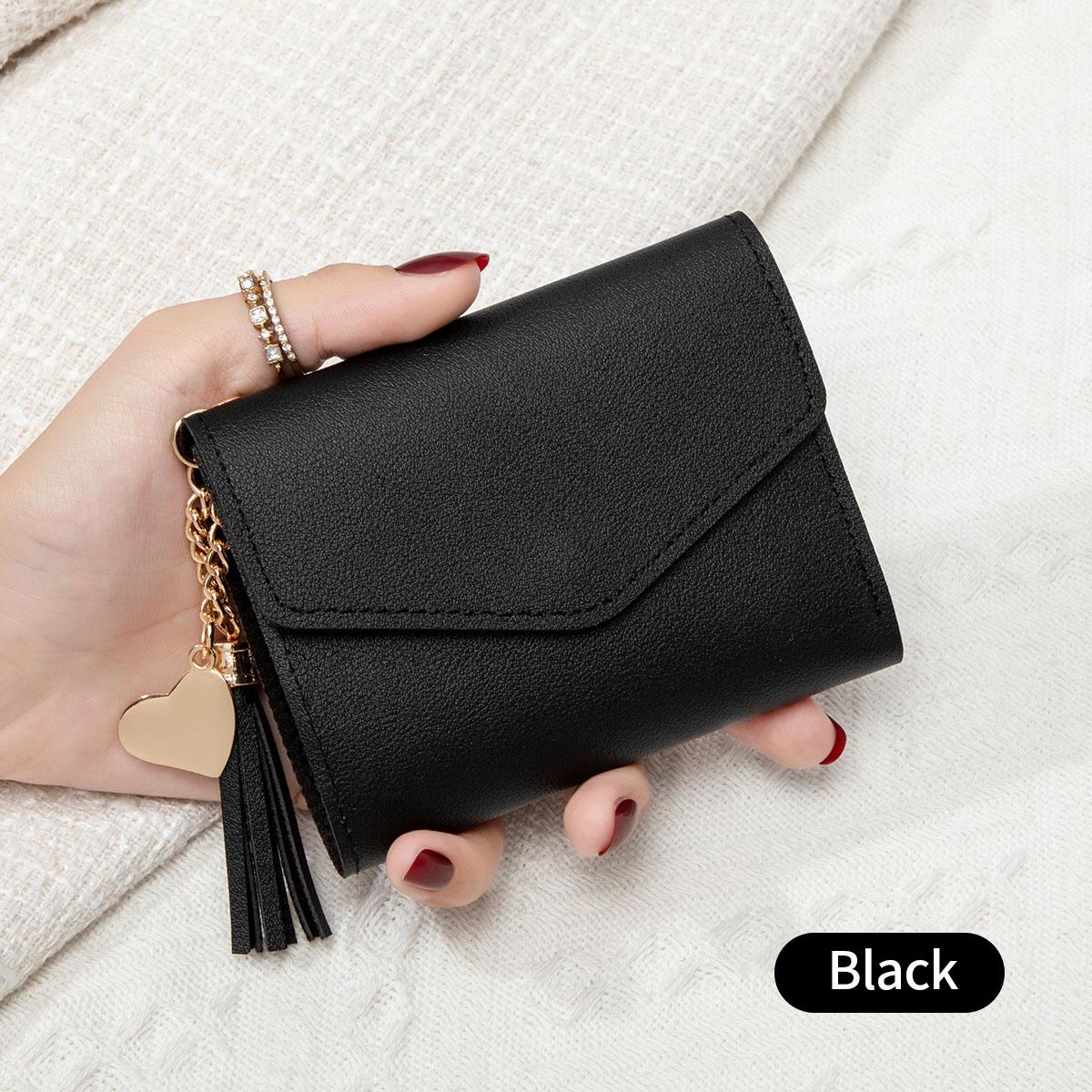 Модный ультратонкий тройной кошелек для монет, минималистичный держатель кредитных карт, однотонный кулон с кисточкой, короткий женский кошелек