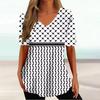 Vintage V-neck Women's T-shirt Summer Outdoor Casual Short Sleeve Tops Fashion Black Stripe Printing OverSize Clothing