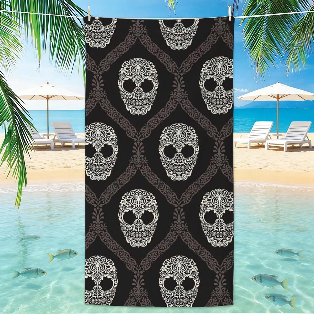 Skull Beach Towel Microfiber for Gym Travel Fitness Spa Women Girl Quick Dry Sandless Large Towels Bathroom Beach Towel