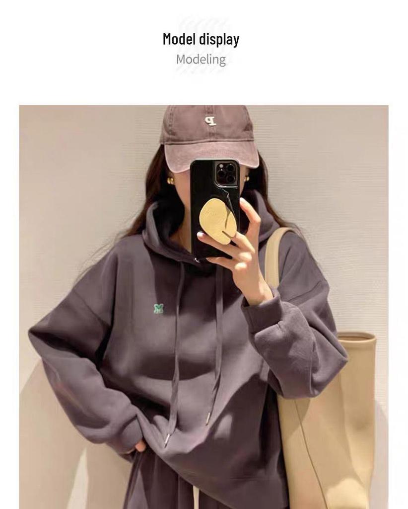 Korean Style Women's Hooded Sweatshirt & Joggers Two-Piece Set with Letter Embroidery