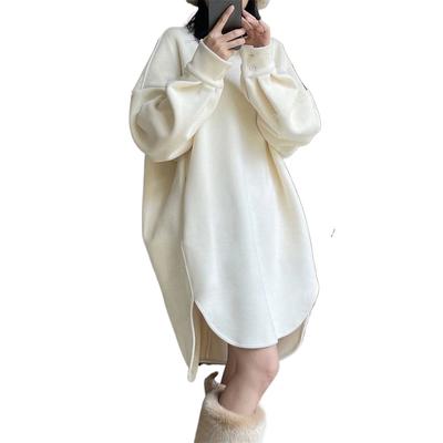 Thickened Plus Size Loose Fit Long Hoodie Dress for Women Autumn Winter European Style Clothes