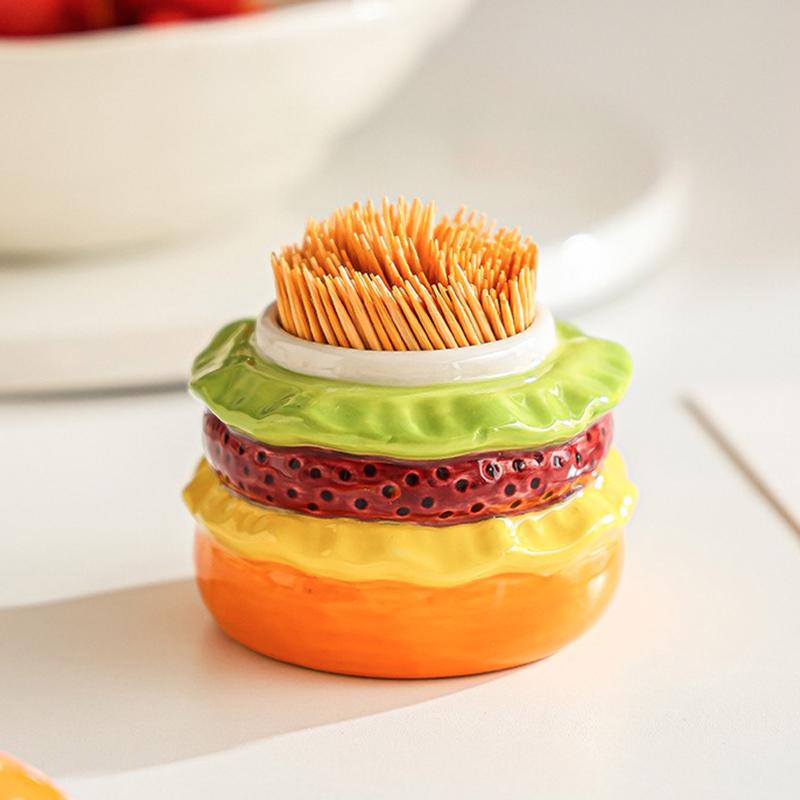 Kreativer Hamburger Zahnstocherhalter Keramik Zahnseidebox Schreibtischdekoration