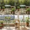 Round Side Table VintageStyle with Cutout Pattern Distressed Plant Stand for Patio, Balcony,