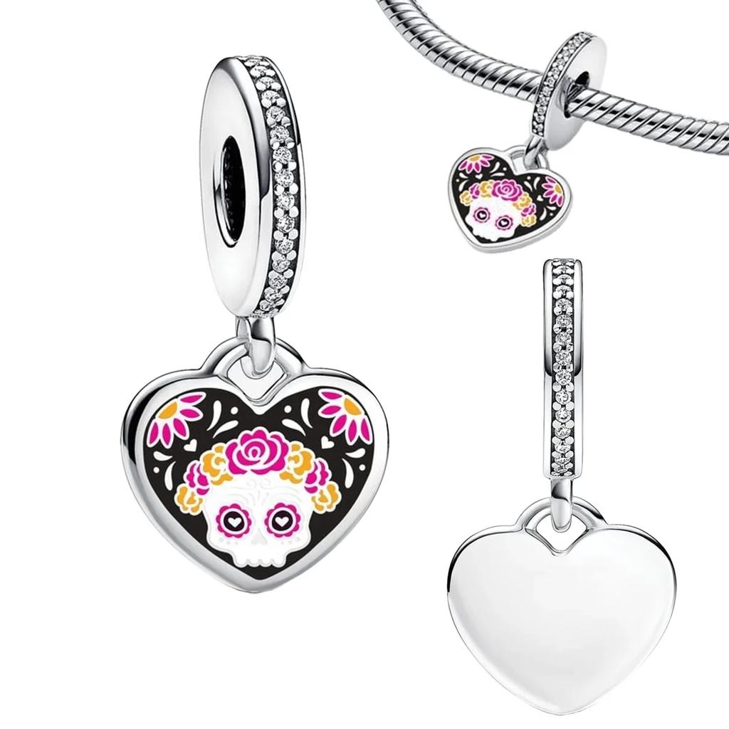 Colorful Full Diamond Charms Metal Love Blooming Rose Round Beads Pendant Fit Original Bracelets Necklace Accessory Elegant Fashion Beautiful Lovely
