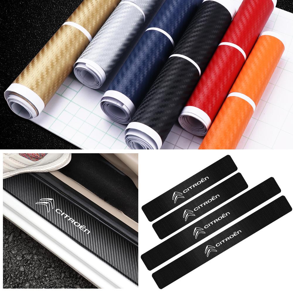 ABCE1 4Pcs Carbon Fiber Car Door Sill Plate Protectors Stickers For Citroen C1 C2 C3 C4 Grand Picasso C4L C5 C-ELYSEE Xsara Berlingo
