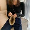 Women Long Sleeve Knitted Sweater Spring Autumn Button O Neck Inside Tight Knit Pullover Top