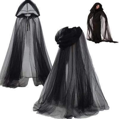 Black Bridal Shawl Witch Vampire Cosplay Cloak Halloween Double Cloak Game Party Costume Props Holiday Dress Up Trench