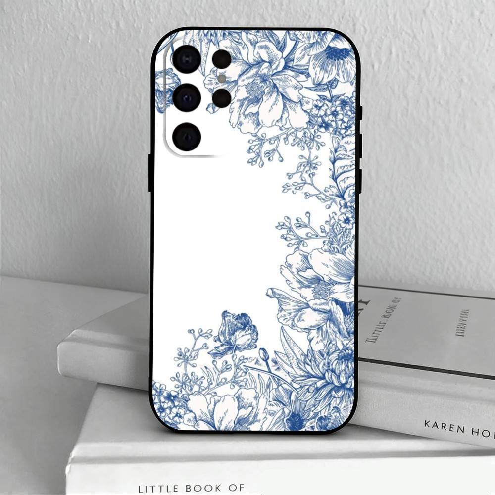 

Сине-белый фарфоровый чехол для телефона Samsung S25,24,23,22,30,21,10,9,Ultra,Plus,Lite,FE,4,5 G Мягкий черный чехол Samsung S235G