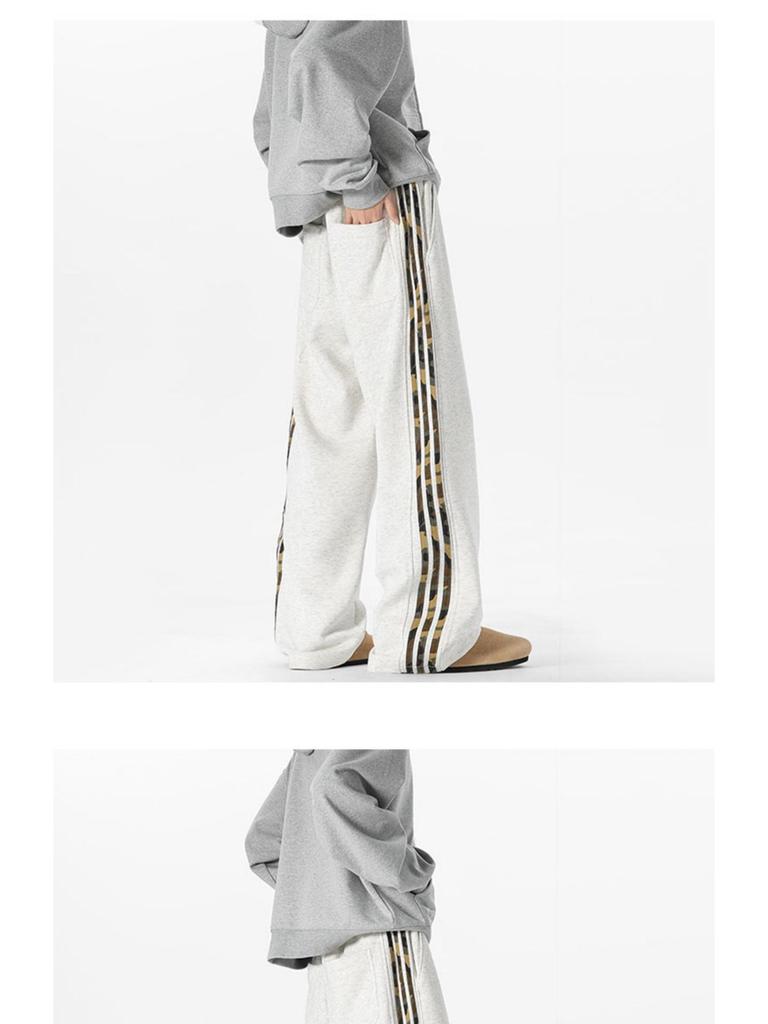 Unisex American Side Stripe Sweatpants: Loose, Straight-Leg Casual Pants for Autumn/Winter, High Street Style.