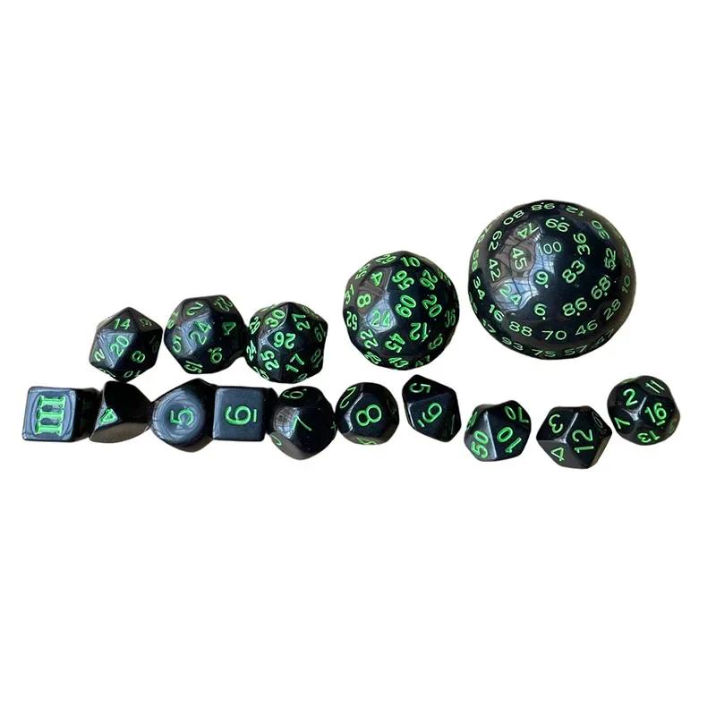 15 Piece Multiple Digit Face Opaque Black Polyhedral Dice Set for RPG D3 D4 D5 D6 D7 D8 D10 D12 D16 D20 D24 D30 D60 D100