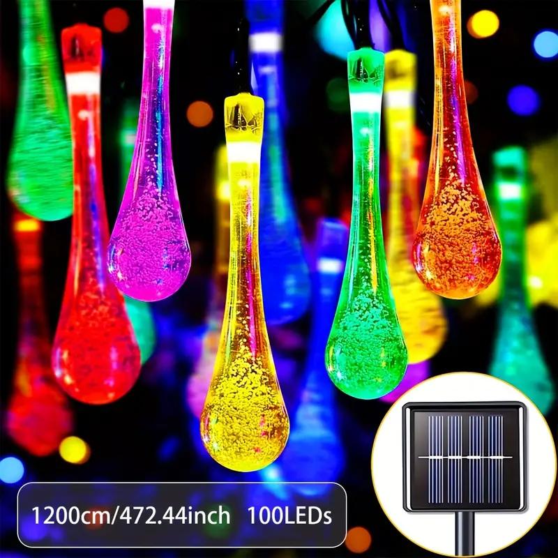 1pc 5m/12m LED Solar Powered Droplet String Lights Multicolor Festive Outdoor Decor Garden Lighting For Camping & Patio