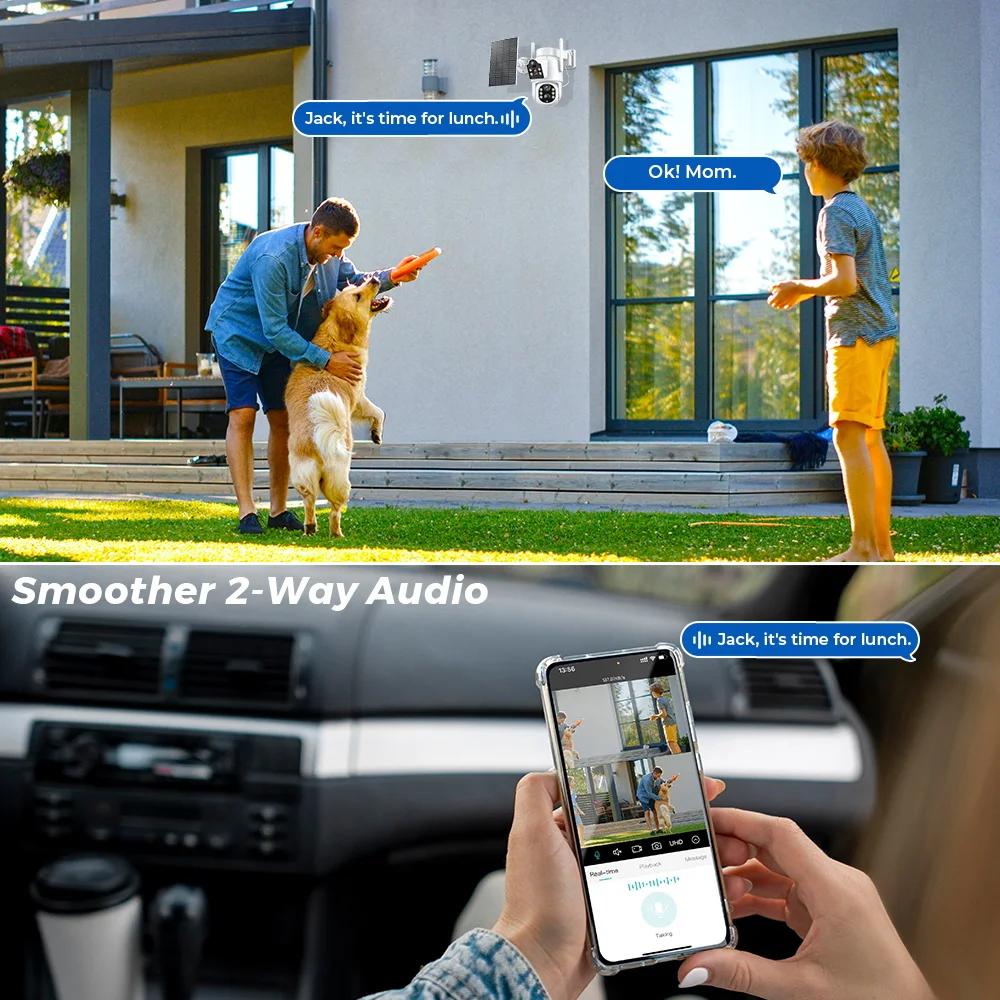 Wireless Solar Wifi PTZ Outdoor 4K 8MP Dual Len Low Power Security Battery Camera Color Night Surveillance Icsee