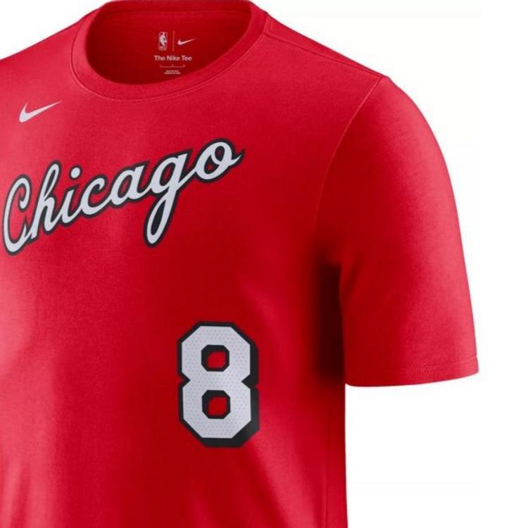 Nike Crew Neck Pullover Letter Print Short Sleeve T-Shirt Chicago Bulls Zach Lavine 8 Men Tops Red DA7364-658