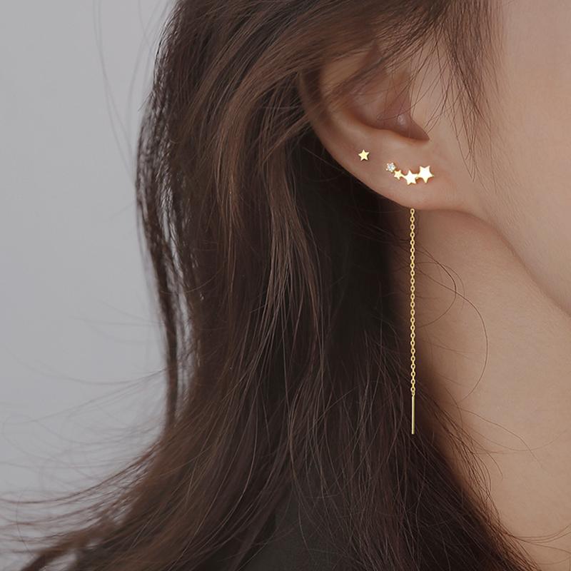 Trend Long Wire Tassel Thread Chain Climb Star Heart Beads Pendants Drop Earrings Women's Straight Hanging Earings Jewelry