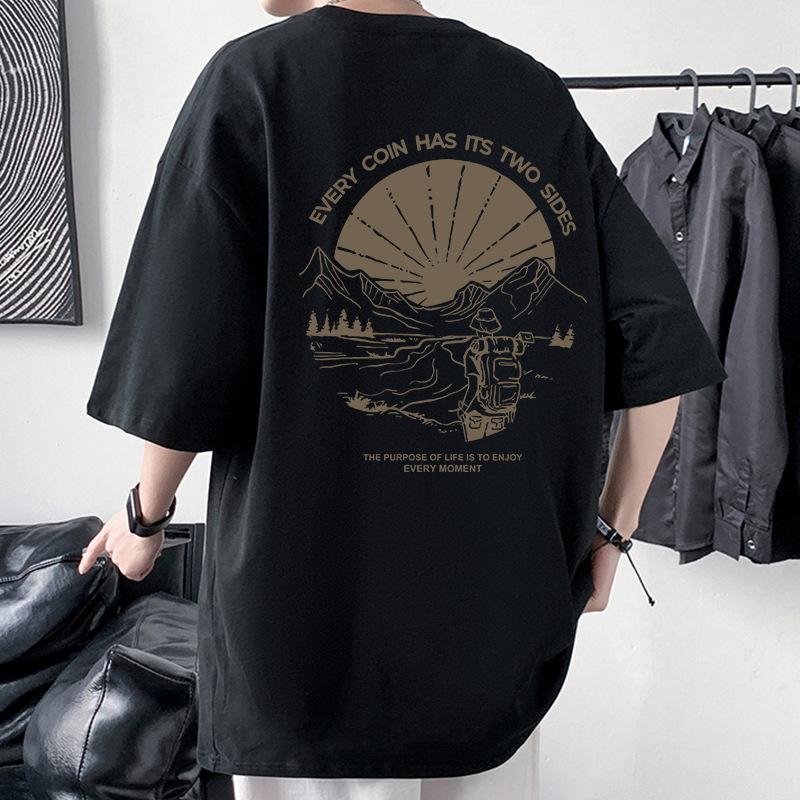 Heavyweight Combed Cotton T-Shirt Men's Oversized Drop Shoulder O-neck Tee