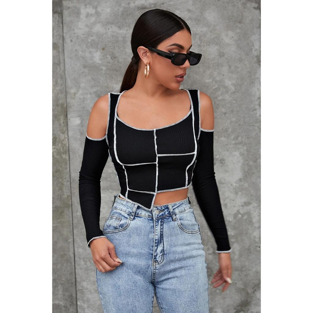 Off The Shoulder Black Blouse | Summer Ribbed Shoulderless Black Women's Blouse | Viscose Fabric Tops for Women | Gift For Lover