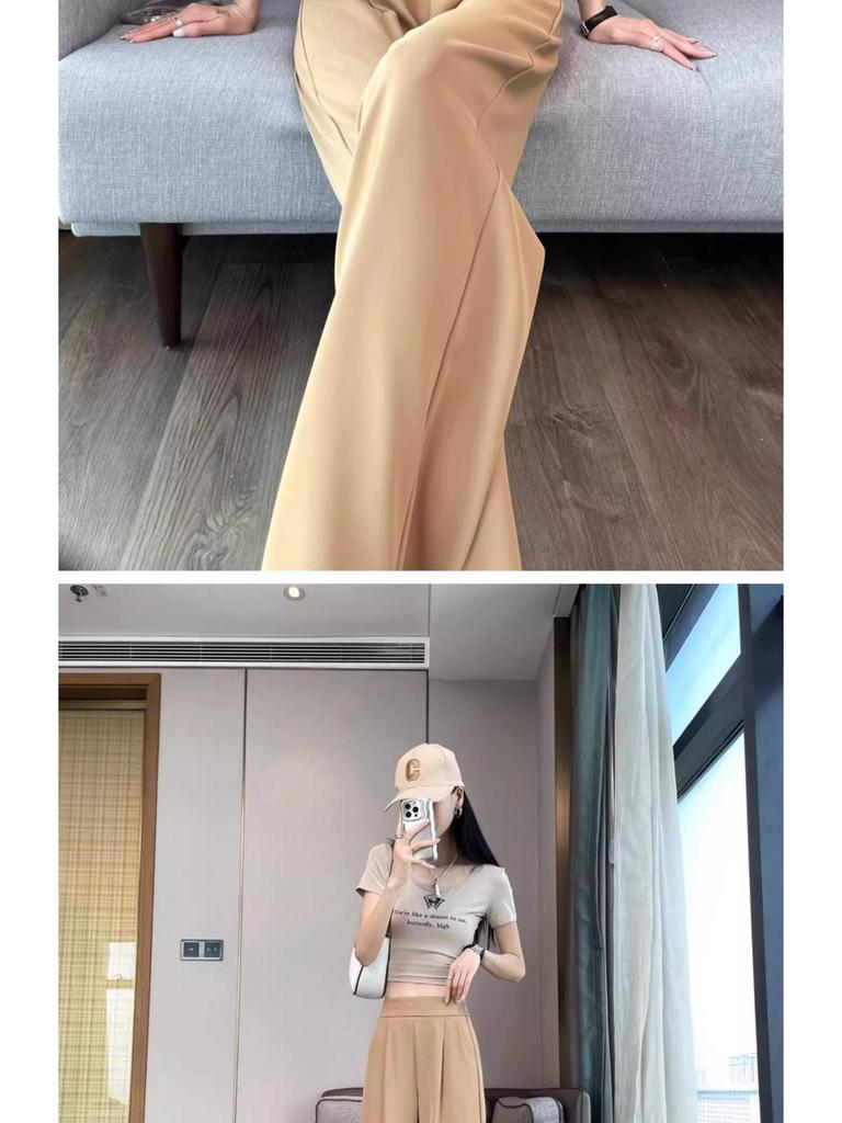 Spring & Autumn Women's High Waist Wide Leg Slimming Suit Pants