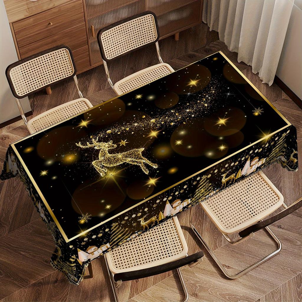 Christmas Printed Tablecloth Holiday Xmas Party Table Cover Decorative Dining Table Cloth for Home Kitchen Rectangular Round