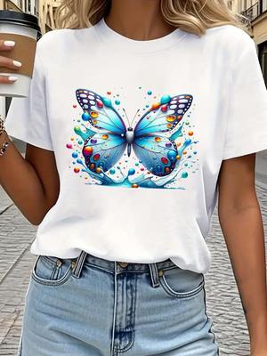 (Asian Size) Tee Top Print Women Woman Fashion Clothing Butterfly Trend 90s Short Sleeve T Shirt Female Graphic T-shirts
