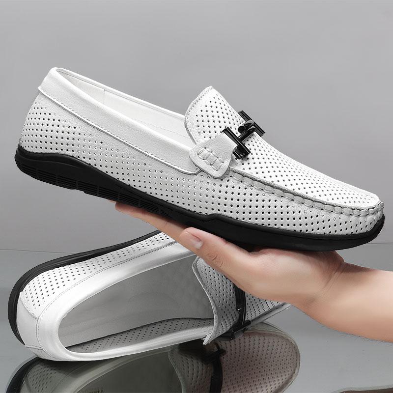 

Мужская повседневная обувь, роскошные брендовые мужские мокасины, летние туфли из натуральной кожи на плоской подошве для вождения, мужские дышащие мокасины с выемкой 36