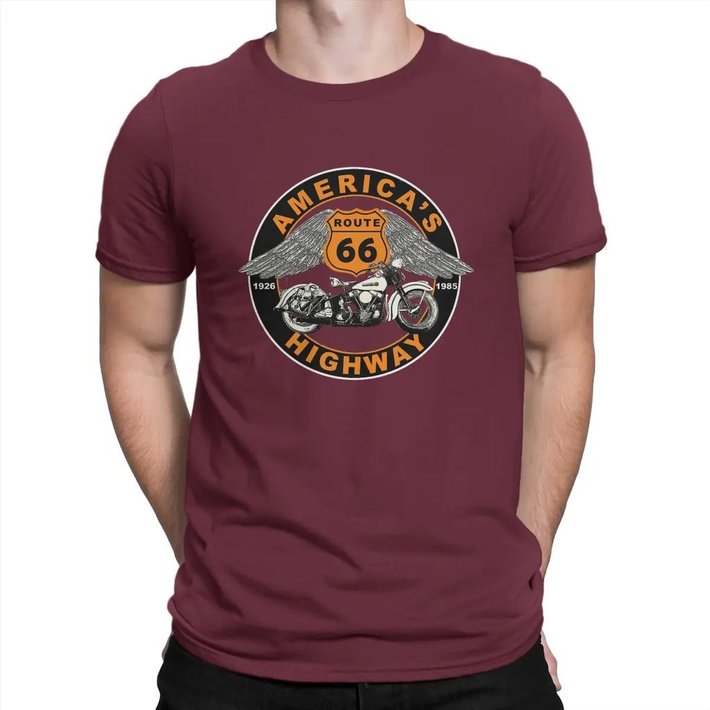 Casual Route 66 Americas Highway T-Shirts for Men Crewneck Cotton T Shirt Vintage 66 Route Short Sleeve Tees 4XL 5XL Clothing