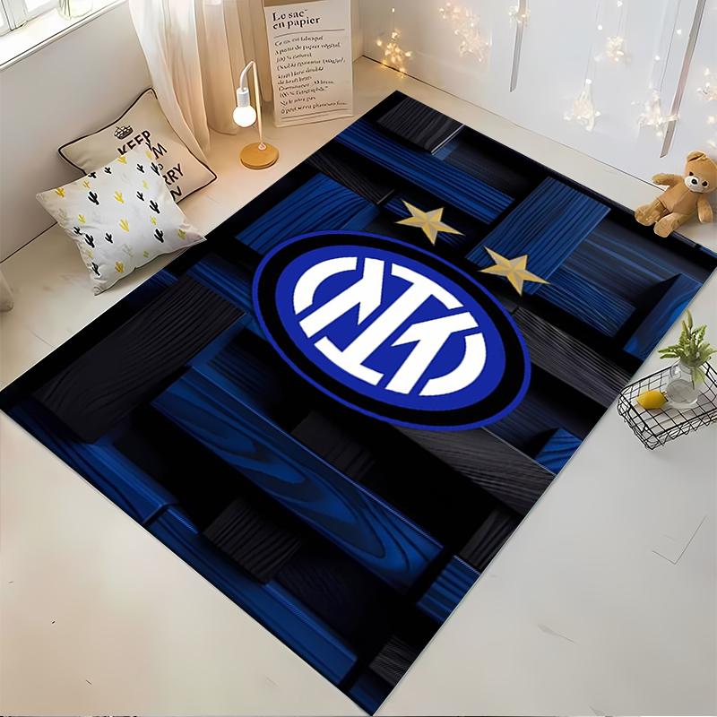 "Tappeto Logo Inter Milan con Motivo Legno Blu e Stelle Dorate" Adatto per l'uso come antiscivolo per soggiorni, camere da letto, divani