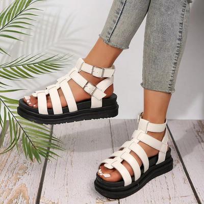 2024 Zomersandalen Dames Platform Hoogteverhogend Ronde Neus Open Teen Sandalen Dames Strand Schoenen Gespsluiting Dames Zwarte Schoenen