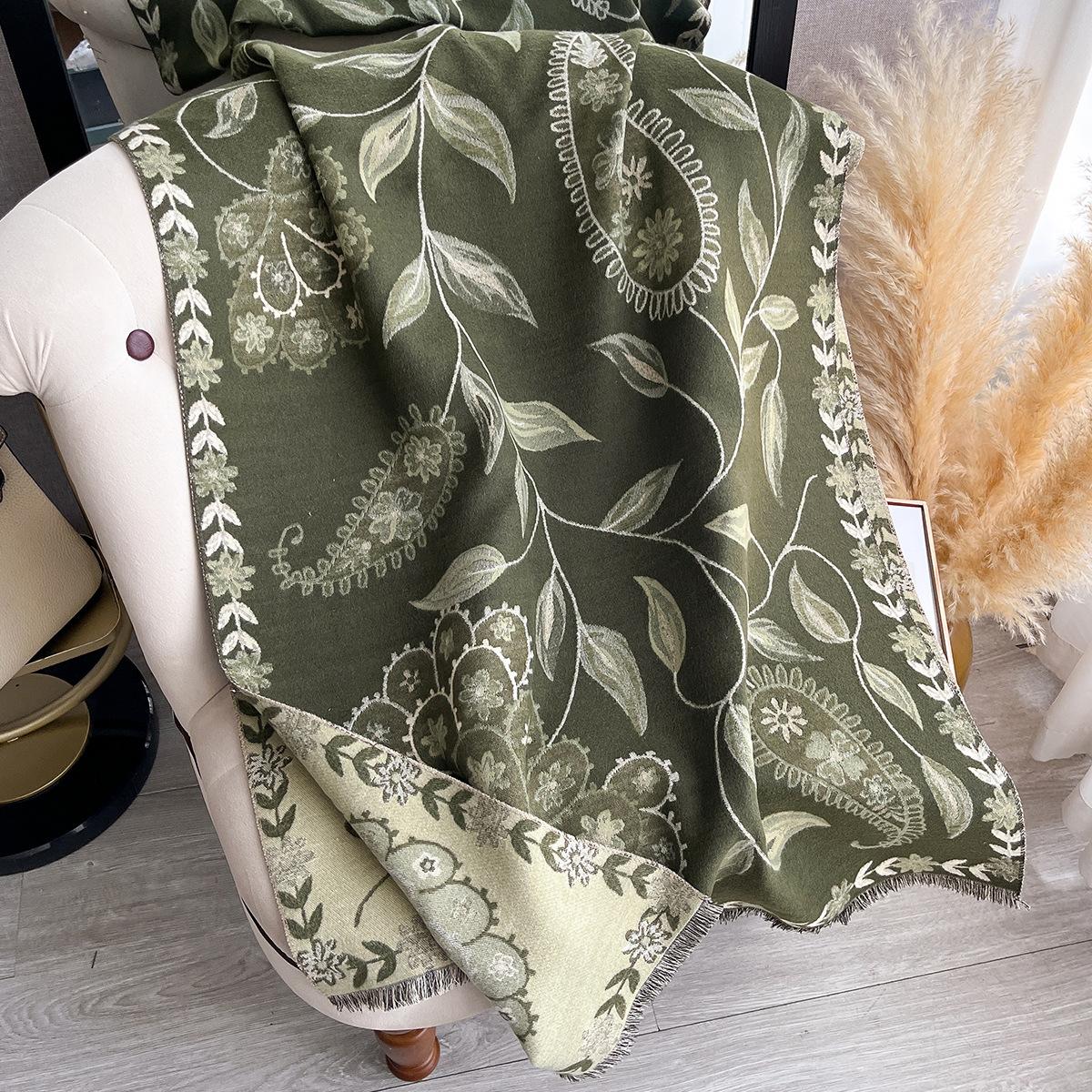 

400 г Утолщенная версия Ретро Этнический Ветер Синяя Птица Шарф Женский Зимний Высококлассный Теплый Шарф Имитация Кашемира Шаль 185x65cm зелёный