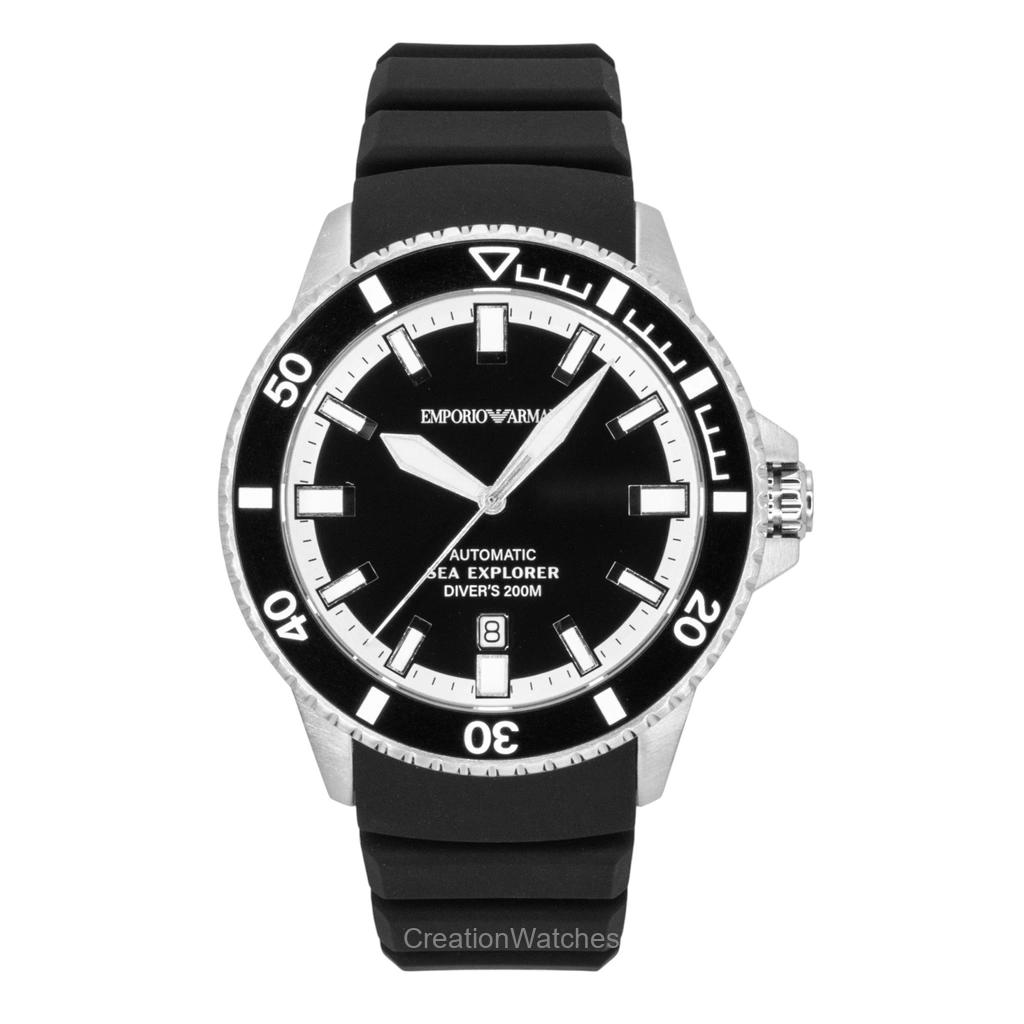 Emporio Armani Sea Explorer Silikonový řemínek Černý ciferník Potápěčské Automatické AR60086 200M Pánské hodinky