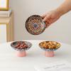 Retro Chinese Refreshments Tray Kitchen Organizers Tall Fruit Tray Chinese Snacks Dried Fruit Bowl Ceramic Decorative Tray Gift
