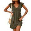 Dames Casual Strandjurk V-hals Ruchemouwen Gekreukelde Taille Zomer Losse Pasvorm Minijurk
