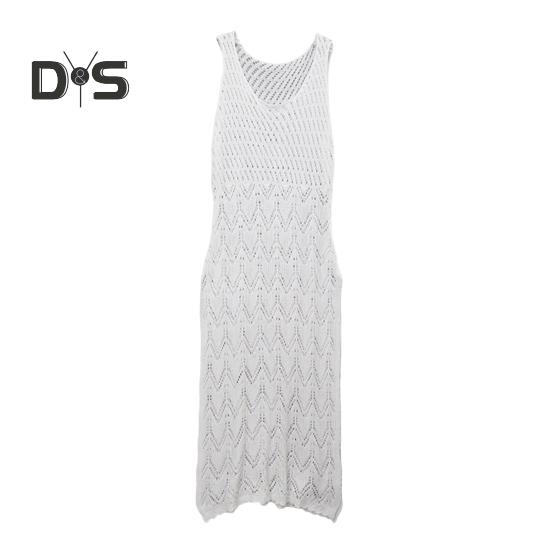 Sommerliches ausgehöhltes gestricktes Strandkleid für Damen, sexy V-Ausschnitt, ärmelloses Cami-Kleid, Boho-Überzugskleid, Sommer-Strandparty-Sommerkleid