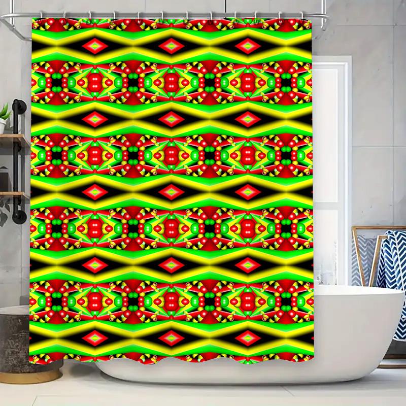 

Kaleidoscope Shower Curtain Decorative Bath Mat Green Red Yellow Pattern Wall Hangings For Home Decoration Size 180X245Cm W60H190(CM)-1 Pcs