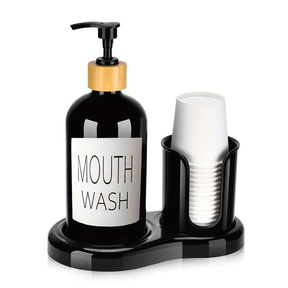 

3 шт. дозатор для ополаскивателя для полости рта в ванной с подстаканником, бутылка на 16 унций с насосом, держатель для бумажного стакана, стаканчики для ополаскивателя для полости рта, многоразовые чёрный