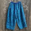 Johnature Women Vintage Wide Leg Pants Elastic Waist Pockets Autumn Loose Trousers Print Floral Belt Soft Pants