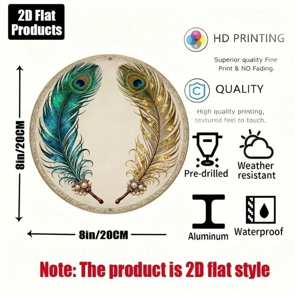 Retro Peacock Feather Round Metal Sign 8x8 Inch Vintage Aluminum Wall Plaque Bar Kitchen Cafe Office Home Decor