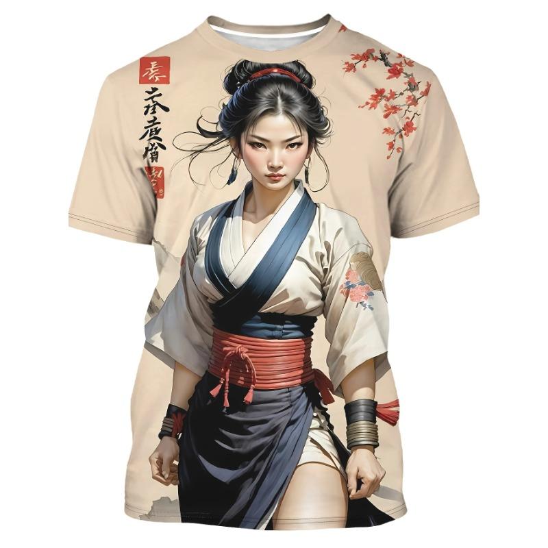Men's Short Sleeved 3D Printed Cartoon Female Warrior Pattern T-shirts Casual Round Neck Short Sleeved Fashion T-shirts