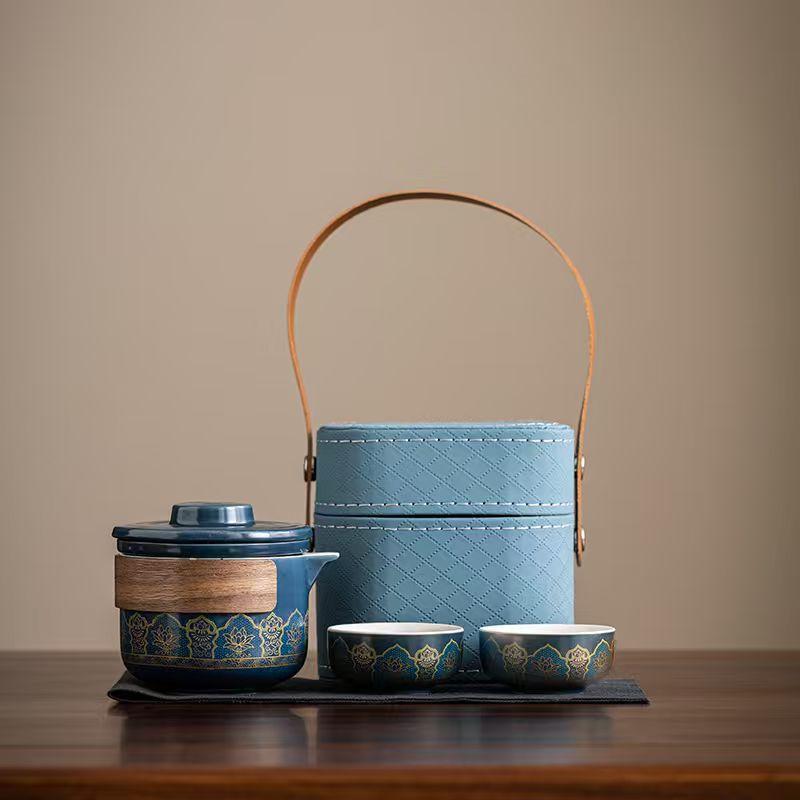 Travel tea set, one pot and four cups set, light luxury and convenient, high-end out-of-home advertising, business activities, gifts can be printed