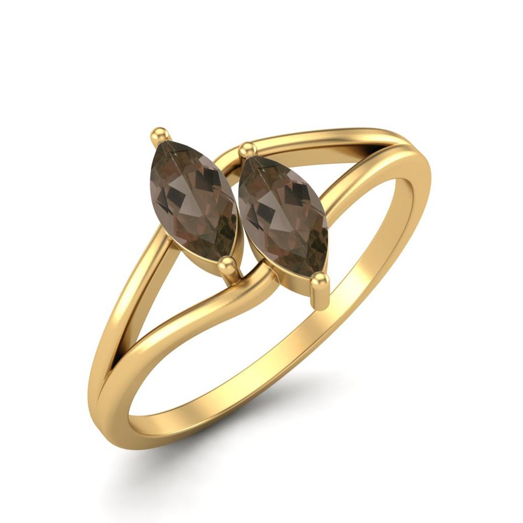 6X3mm Marquise Smoky Quartz 925 Sterling Silver Gold Vermeil Split Shank Women Engagement Ring