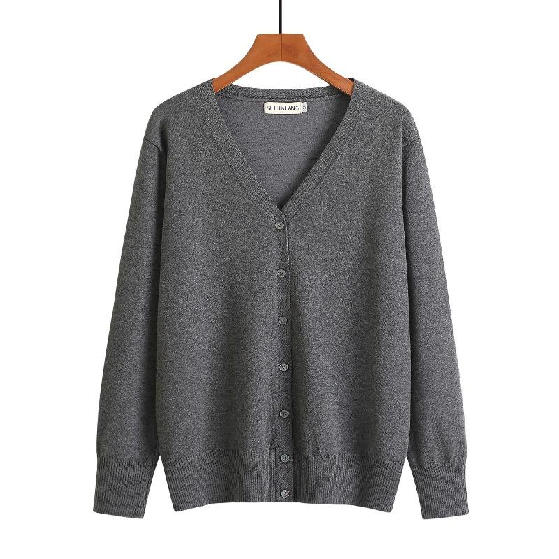 Spring Long-sleeved Knitted Sweater Solid Color Simple Temperament Cardigan with Women's Sweater Plus Size Coat, Catty
