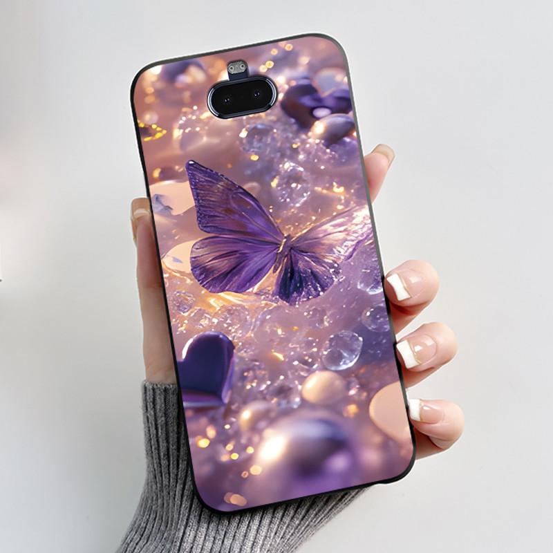 Case For Sony Xperia 20/Xperia 8/SOV42/Xperia 8 Lite Phone Case Luxury Fashion Butterfly Flowers Black Silicone Soft Back Cover