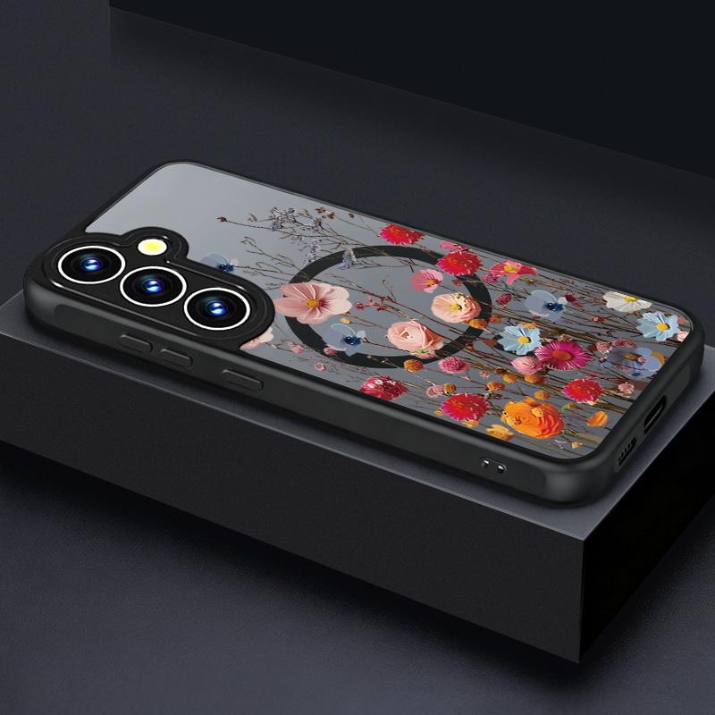 

Small Flower Pattern Magnetic Phone Case For Samsung Galaxy S26 S25 S24 S23 S22 Ultra Plus S25 Edge S24 S23 FE TPU Acrylic Cover Galaxy S26