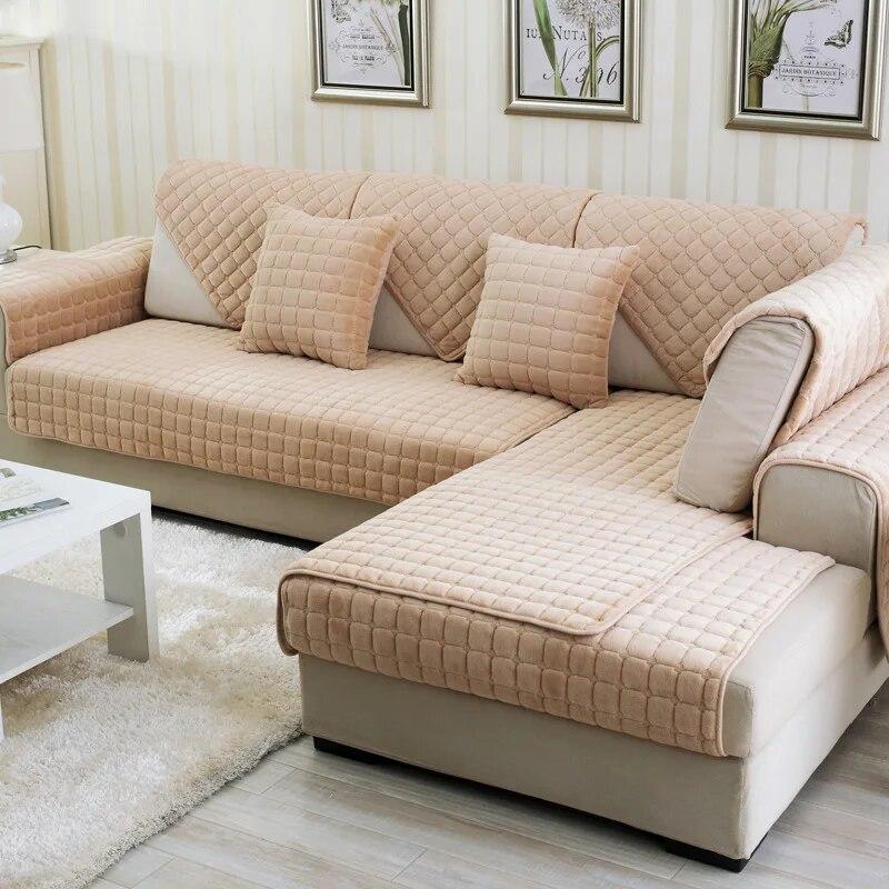 Culoare uni roșu moale îngroșa flanel prosop de canapea matlasat husă de canapea de pluș caldă Huse de canapea anti-alunecare pentru covorașul de canapea