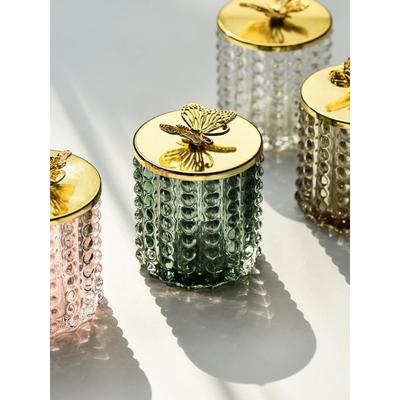Bathroom Accessories Desktop Organizer Glass Jewelry Box Cotton Swab Boxes Cosmetic Holder Storage Canister Jar With Gold Lid
