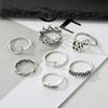 Cat Scratch Carved Crown Hollowed Out Nightclub Hip Hop Jewelry Elegant Charm 7-piece Ring Set