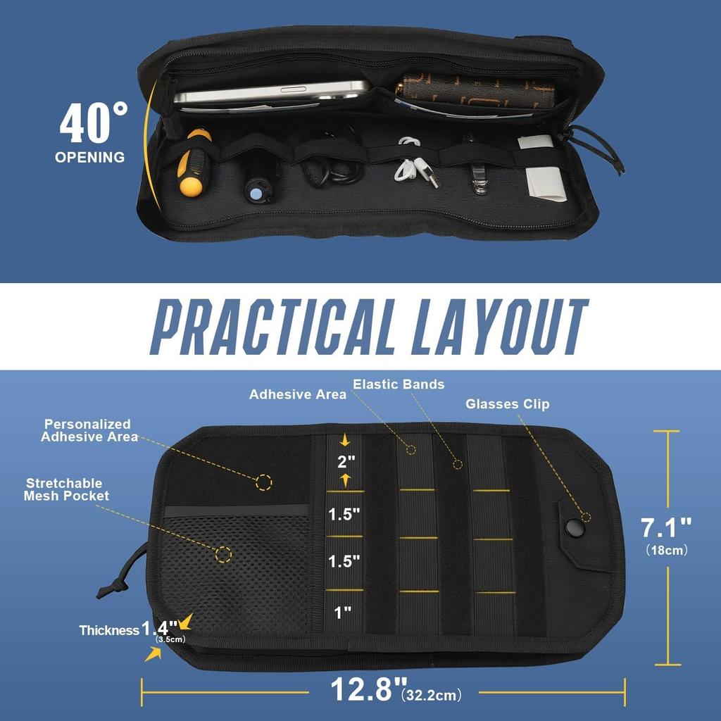 Car Sun Visor Organizer, Multi-Pocket Visor Organizer Storage Pouch With Zippers, Elastic Bands & Glasses Clip, Car Visor Accessories