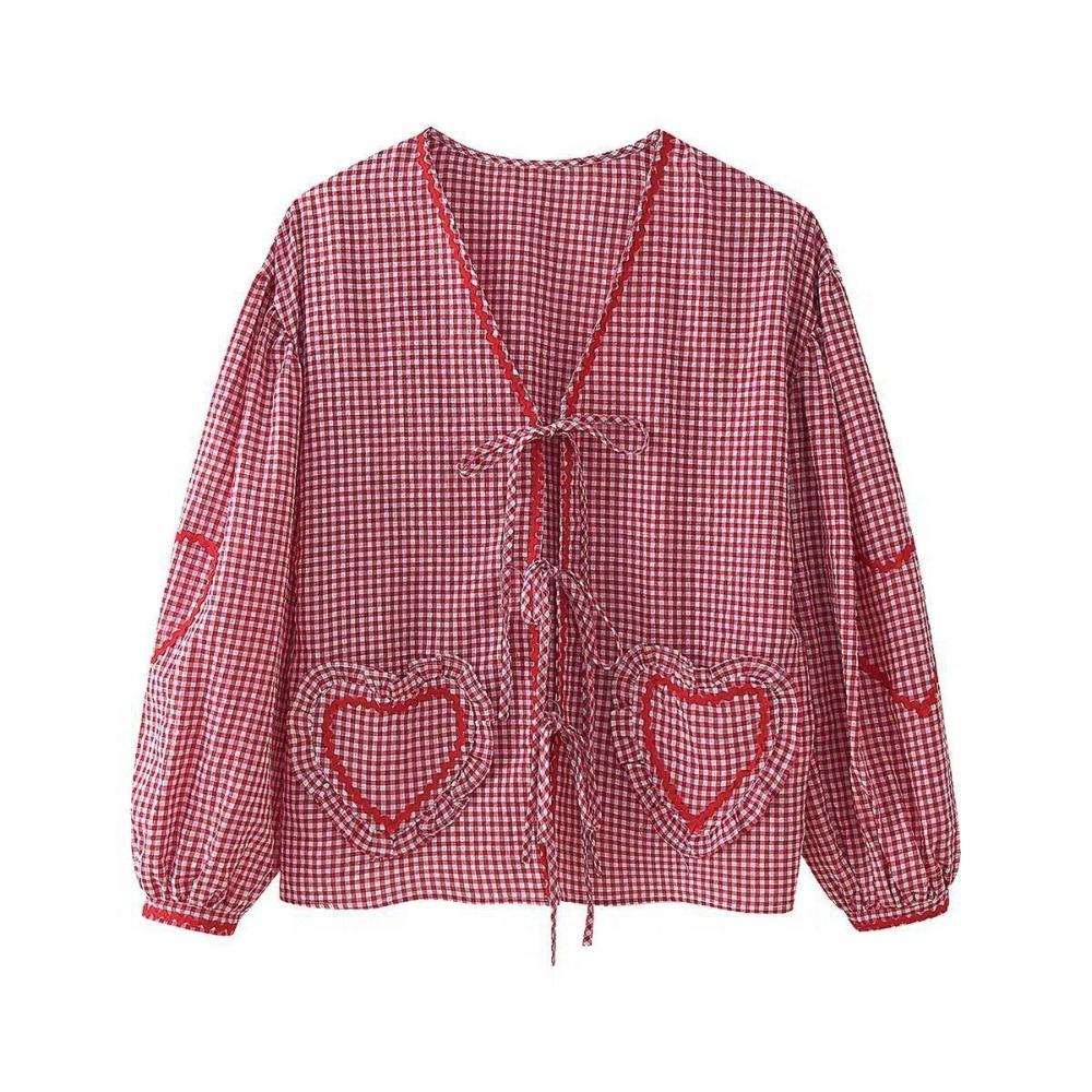 Stripe Plaid Bowknot Lace Up Blouse Ruffle Loose Chic Puff Sleeveless Blouse Tops  Party