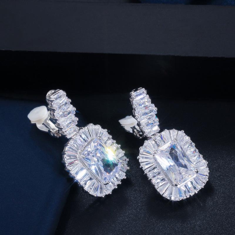 Ej0109 Earrings, Super Flash Square Zircon Earclips, Women'S High-End Dinner Accessories